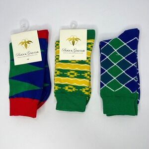 Black & Gold Club Multicolor Crew Socks Mens 8-12 3-Pack Geometric Argyle NEW